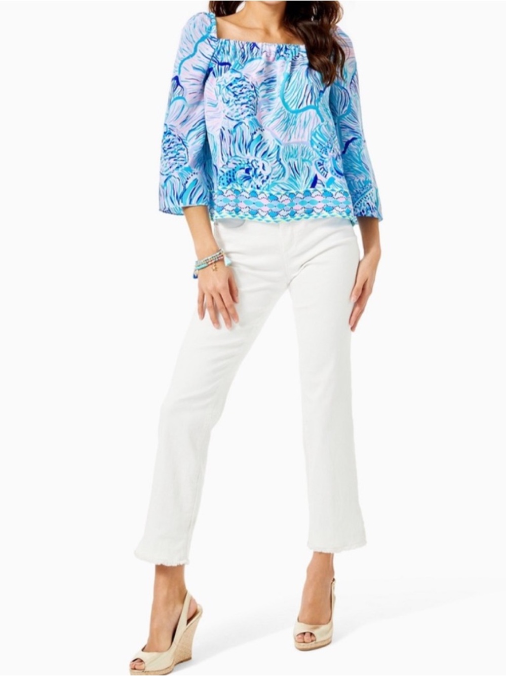 NEW Lilly Pulitzer Lizzie Top. Bermuda Blue. M. NWT - Picture 4 of 6